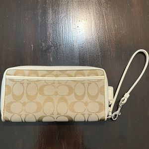 Coach cream, zip around wallet/wristlet